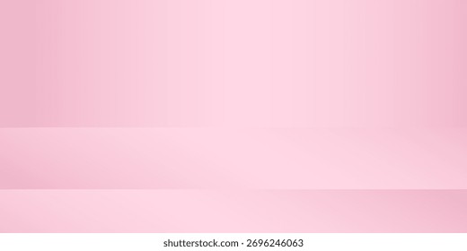 Realistische abstrakte rosa Studiowand, minimales 3D-Regal. Farbiger Boden, horizontal realistisch einfach abstrakt