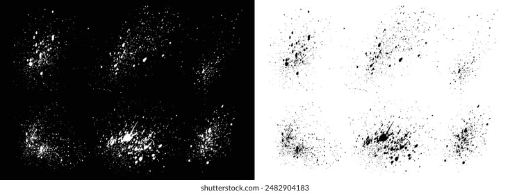 Realistische abstrakte Splatter Schwarz-Weiß Grunge Textur Banner Vektorgrafik Hintergrund Set. Grunge Textur Pinselstrich Vorlage