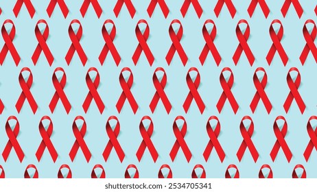 Fondo realista del patrón de celebración de la concienciación nacional sobre el VIH/SIDA del Vector abstracto rojo. Fondo de pantalla de lazo de la cinta del Día Mundial del SIDA, Anuncio, concepto del cartel.