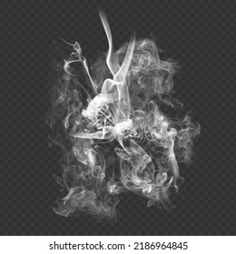 Realistic abstract white smoke. Vector graphics. On transparent background.