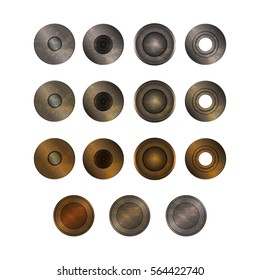 Realistic Accessories Metal Jeans Round Button or Rivets Set Web Design Element. Vector illustration