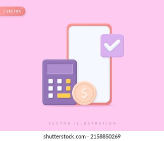 Realistic accounting 3d icon design illustrations. Calculator, mobile, money, payment, financial vector design concept