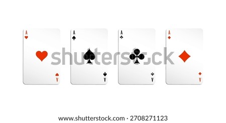 Realistic ace playing cards isolated on white background, perfect for casino design, gambling illustrations, poker themes, entertainment branding, and digital art with elegant composition.