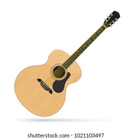 Realistic acoustic guitar isolated on white background. Classic guitar. Classical musical instrument. Jumbo.