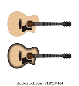 Realistic acoustic guitar isolated on white background, vector illustration