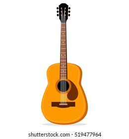 Realistic acoustic guitar. Vector illustration, isolated on a white background.