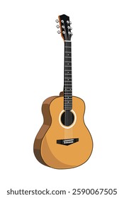 Realistic Acoustic Guitars flat Vector illustration, detailed vector drawing of acoustic guitar, woody color bass guitar, Retro acoustic guitar Cartoon, Musical string instruments isolated vector eps