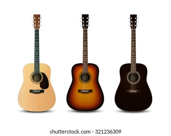 Realistic acoustic guitars. Vector set