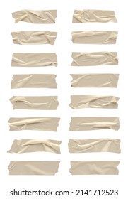 Realistic adhesive tape collection. Sticky scotch tape of different sizes isolated on white background. Vector illustration.