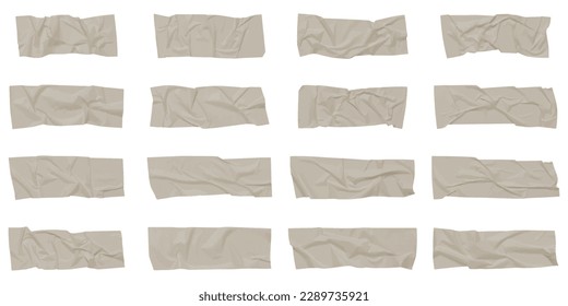 Realistic adhesive tape collection. Sticky scotch tape of different sizes isolated on white background. Vector illustration.