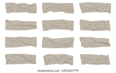 Realistic adhesive tape collection. Sticky scotch tape of different sizes isolated on white background. Vector illustration.