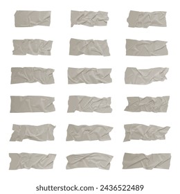 Realistic adhesive tape collection. Sticky scotch tape of different sizes isolated on white background. Vector illustration.