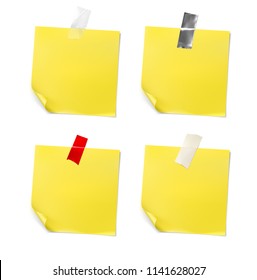 Realistic adhesive tapes with paper note. Vector illustration. Сan be used for different backgrounds and objects. Ready for your design. EPS10.