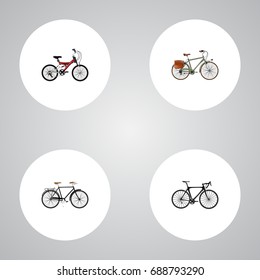 Realistic Adolescent, Fashionable, Working And Other Vector Elements. Set Of Bicycle Realistic Symbols Also Includes Road, Working, Teenager Objects.