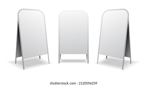 realistic advertising stands sidewalk set of 

metal rectangular empty blank, sandwich stands 

sidewalk. 
