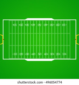 A realistic aerial view of an official American football field. Top view with marking, easily resizable. Template for a website, mobile application, presentation, corporate identity design