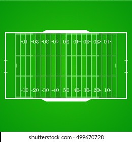 A realistic aerial view of an official American football field. Top view with marking, easily resizable. Template for a website, mobile application, presentation, corporate identity design