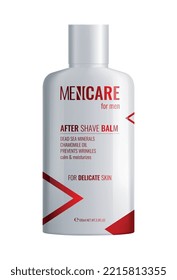 Realistic after shave balm bottle mockup in white and red color vector illustration