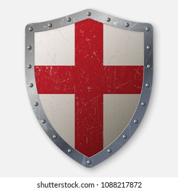 realistic aged crusaders shield isolated