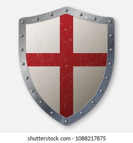 realistic aged crusaders shield isolated