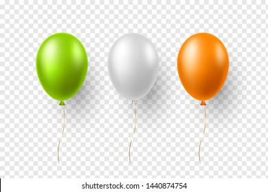 Realistic air balloons in traditional indian tricolor. Decorative elements for national holidays of India. Vector illustration.