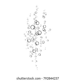 Realistic  air bubbles  flow on white  background. Fizzy sparkles in water, sea, aquarium, ocean. Soda pop. Champagne. Effervescent drink. Undersea vector texture.