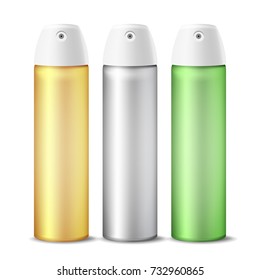 Realistic Air Freshener Spray Can Vector. Aluminium Can Template Blank. Hairspray, Deodorant. 3D Packaging. Template For Mock Up. Isolated Illustration