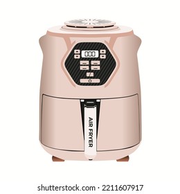 Realistic Air Fryers In Soft Pink Color, Kitchenware Vector Illustration In Trendy Design Style. It's A Smart Kitchen Appliance That Cooks By Circulating Hot Air. Suitable For Many Purposes.