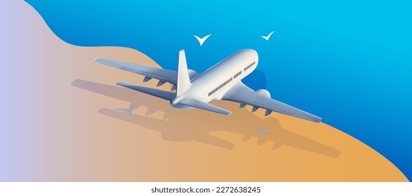 Realistic aircraft. Passenger plane, sky flying aeroplane and airplane in different views.