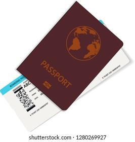 Realistic airline ticket or boarding pass design with unreal flight time and passenger name. Vector illustration of pattern of a boarding pass