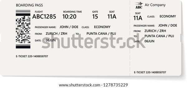 Realistic Airline Ticket Boarding Pass Design Stock Image