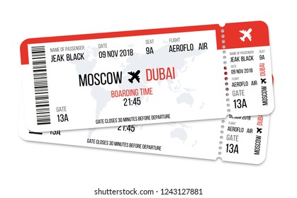 Realistic airline ticket design with passenger name. Vector illustration