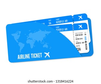 Realistic airline ticket design with passenger name. Vector illustration