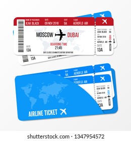 Realistic airline ticket design with passenger name. Vector illustration