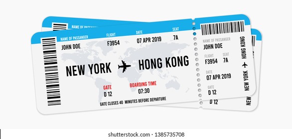 Realistic airline ticket design with passenger name. Vector illustration