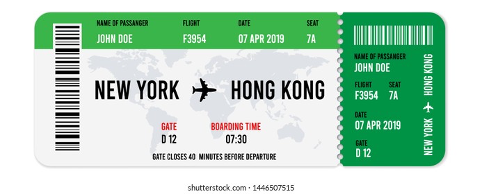 Realistic airline ticket design with passenger name. Vector illustration