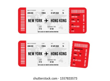 Realistic airline ticket design with passenger name. Vector illustration