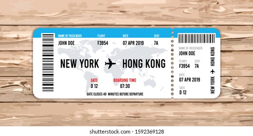 Realistic airline ticket design with passenger name. Vector illustration