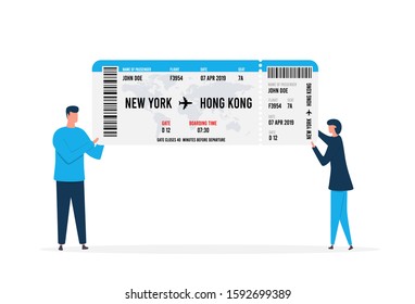 Realistic airline ticket design with passenger name. Vector illustration