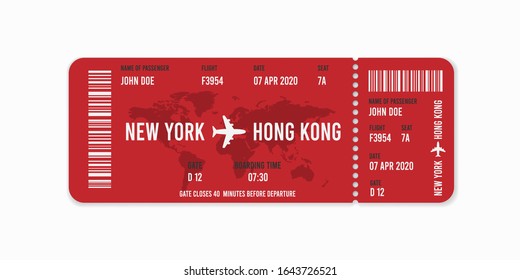 Realistic airline ticket design with passenger name. Vector illustration