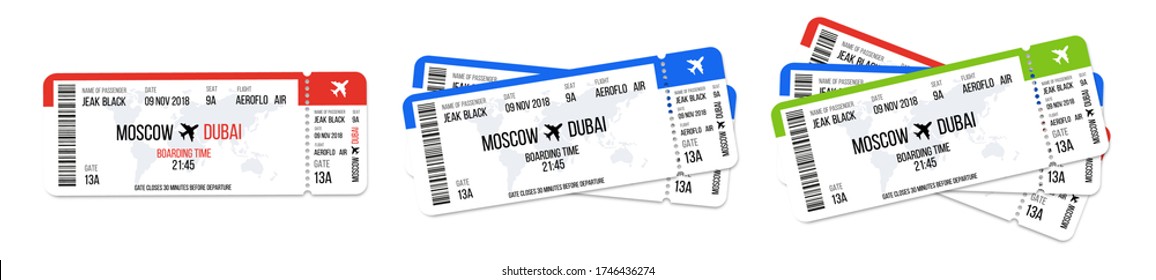 Realistic airline ticket design with passenger name. Vector illustration