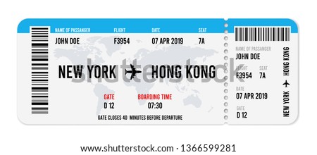 Realistic airline ticket design with passenger name. Vector illustration