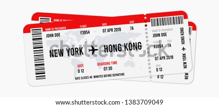 Realistic airline ticket design with passenger name. Vector illustration