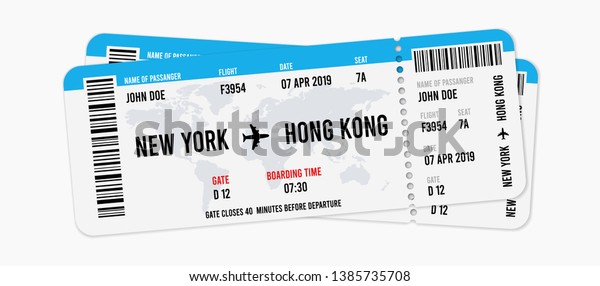 Realistic airline ticket design with\
passenger name. Vector\
illustration