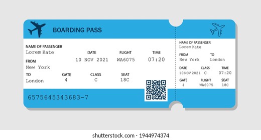 Realistisches Flugticket.Papier-Bordkarte einzeln auf weißem Hintergrund.Konzept für Reise, Reise oder Geschäftsreise.Flugticketdesign mit dem Namen des Fluggastes.