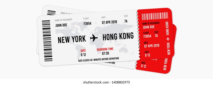 Realistic airline tickets design with passenger name. Vector illustration