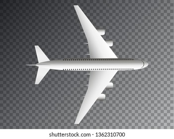 Realistic Airliner in top view on a transparent background.