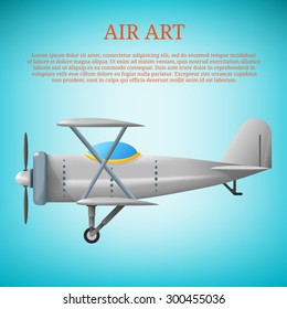 Realistic airplane flying in the sky. Vector air art. Simple aircraft.