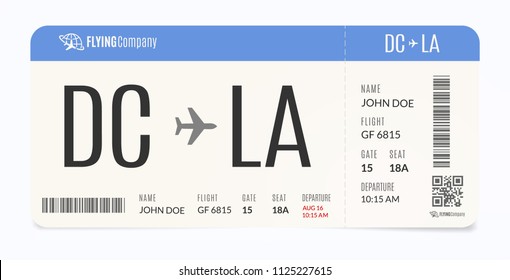 Realistic airplane template. Modern airline admission. Boarding pass illustration