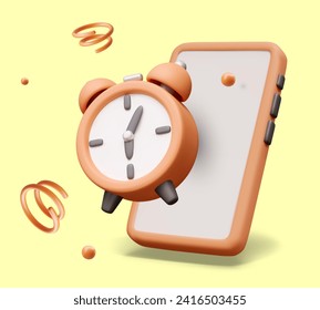 Realistic alarm clock, smartphone with blank screen, decorative springs